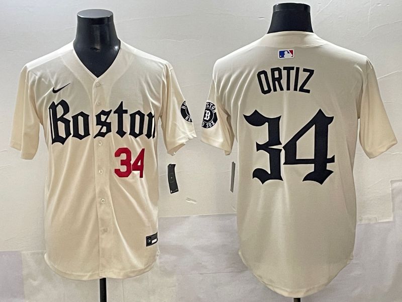 Men 2025 Boston Red Sox #34 Ortiz Cream Five generations Joint Name Nike MLB Jersey style 9